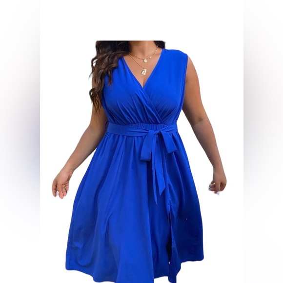 SHEIN Blue Faux Wrap Dress 2X (16) - Picture 1 of 6